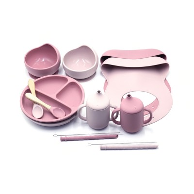 Small Moq 5pcs Baby Silicone Feeding Set Suction Kids Tableware